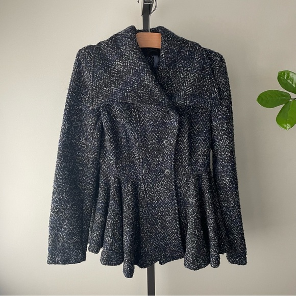 Free People Patricia Peplum Tweed Double Breasted Coat Blue Size 8 - Picture 1 of 9